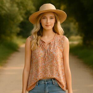 Cynthia Rowley Womens Floral Sleeveless Top Size Med